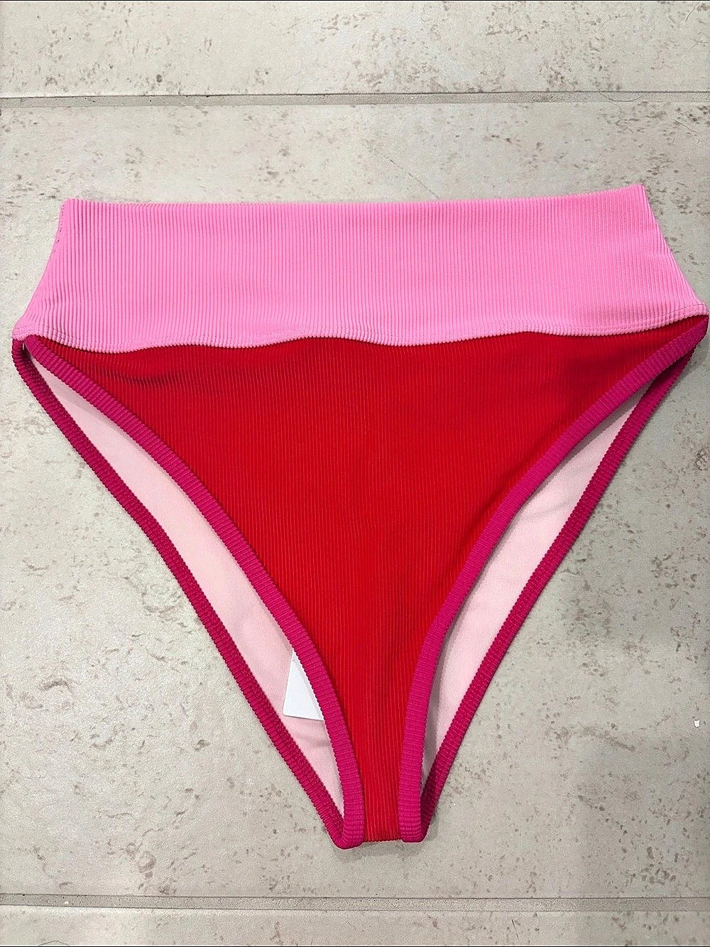 Beach Riot Emmy Bottom Color Block Bikini Bottom Pink & Red Size Large NWT